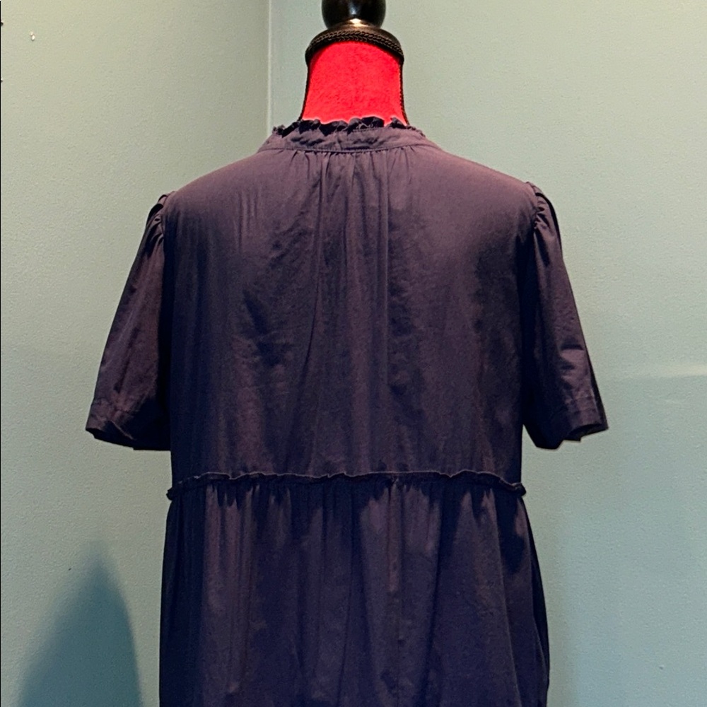 Navy Tiered Ruffle Neck Short Sleeve Dress Size Medium - Picture 8 of 16